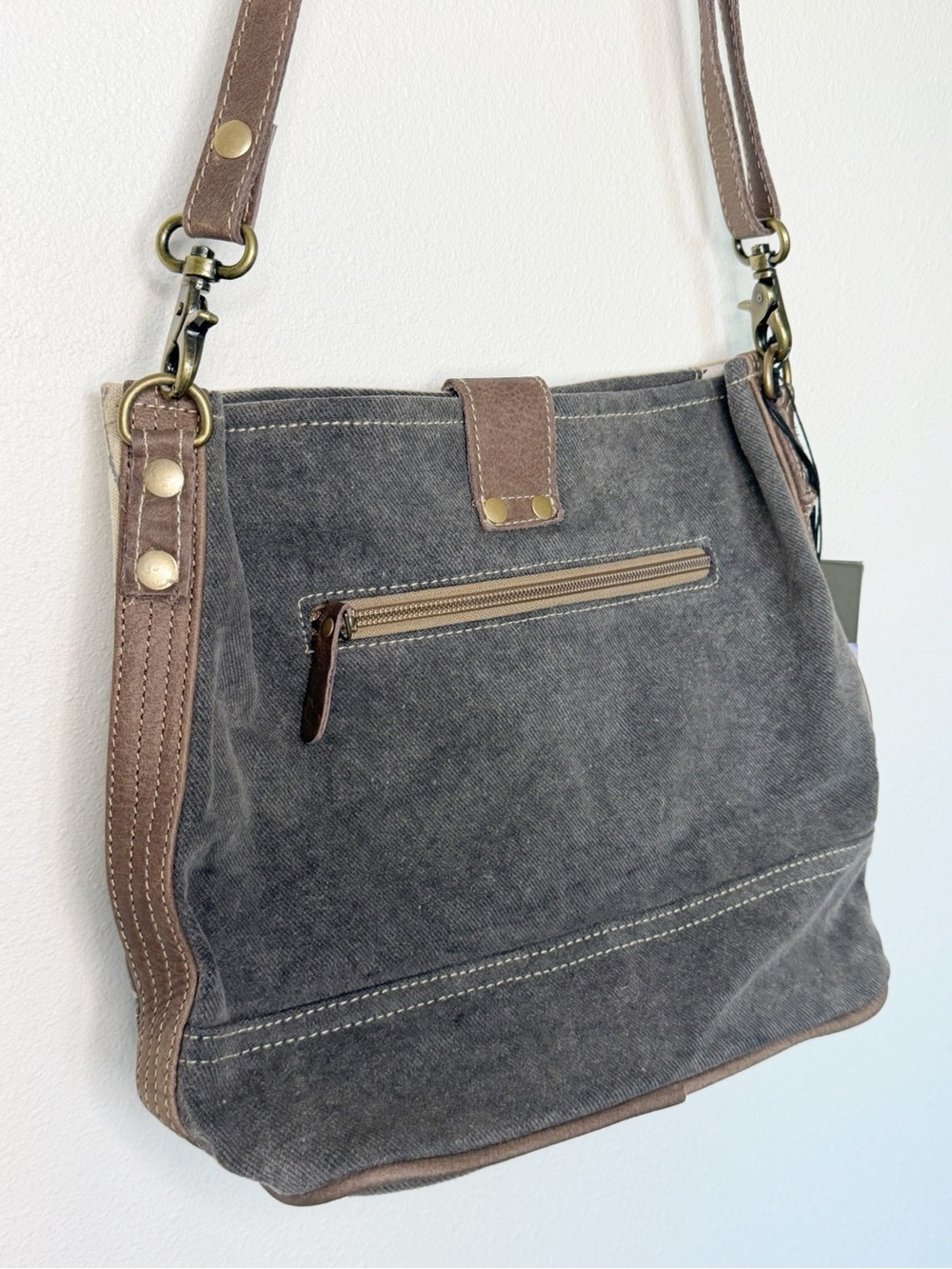 Myra Bag Floral Canvas Shoulder Bag with Brown Trim - Picture 6 of 6